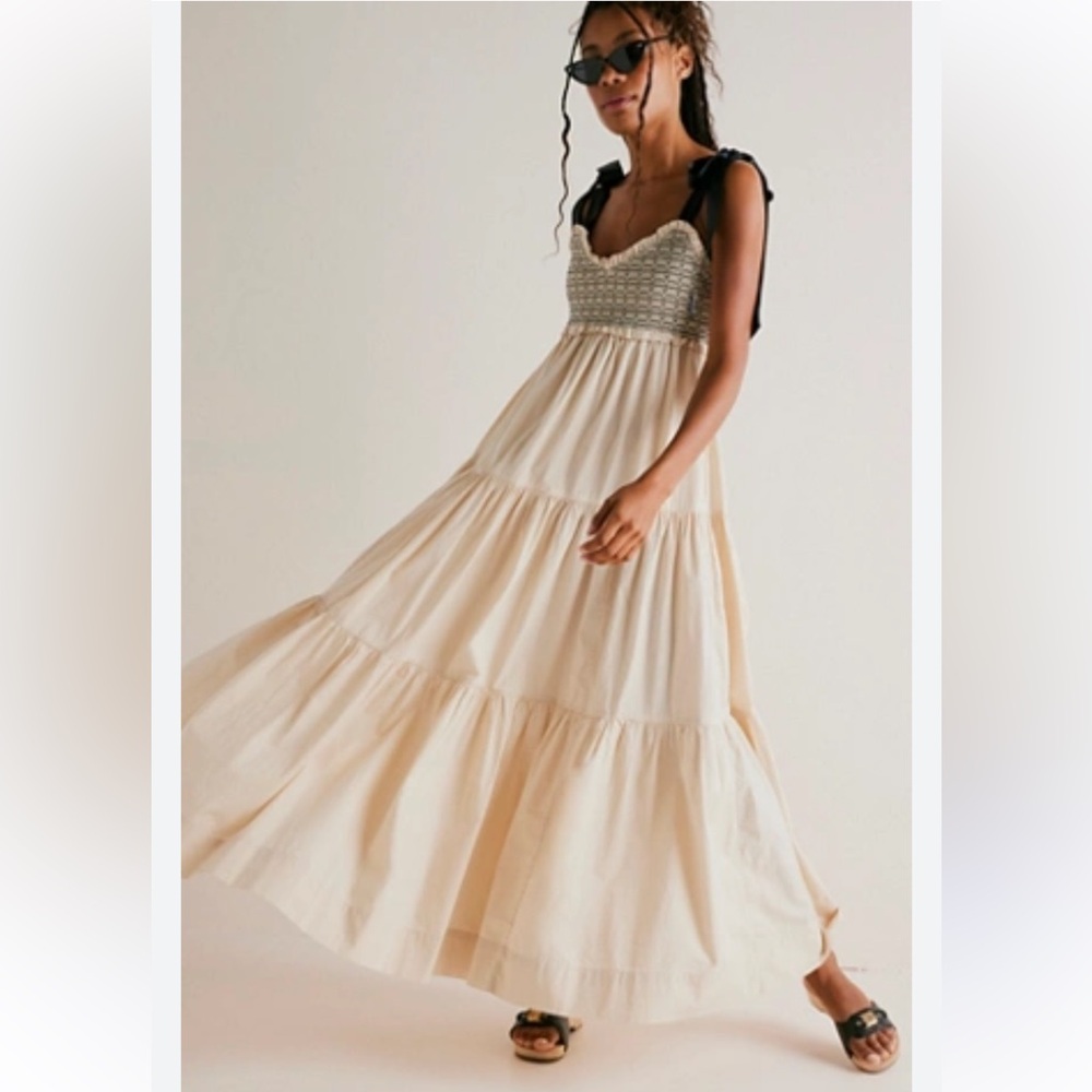 Altar'd State Cream and Black Tiered Maxi Dress